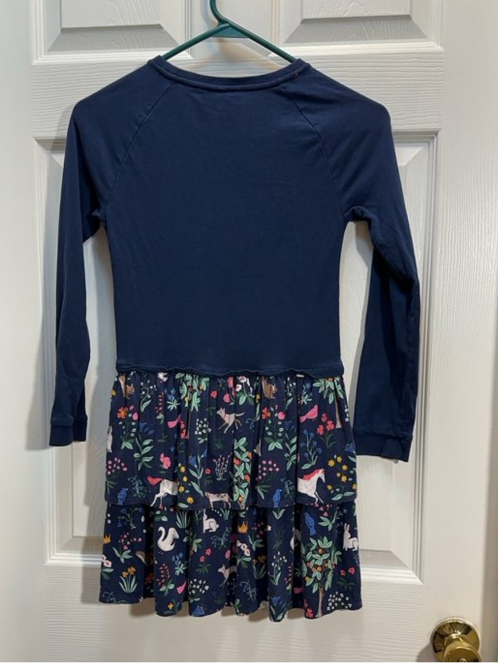 Mini Boden Navy Long-Sleeve Unicorn Tiered Dress with Colorful Nature Print - Picture 3 of 3